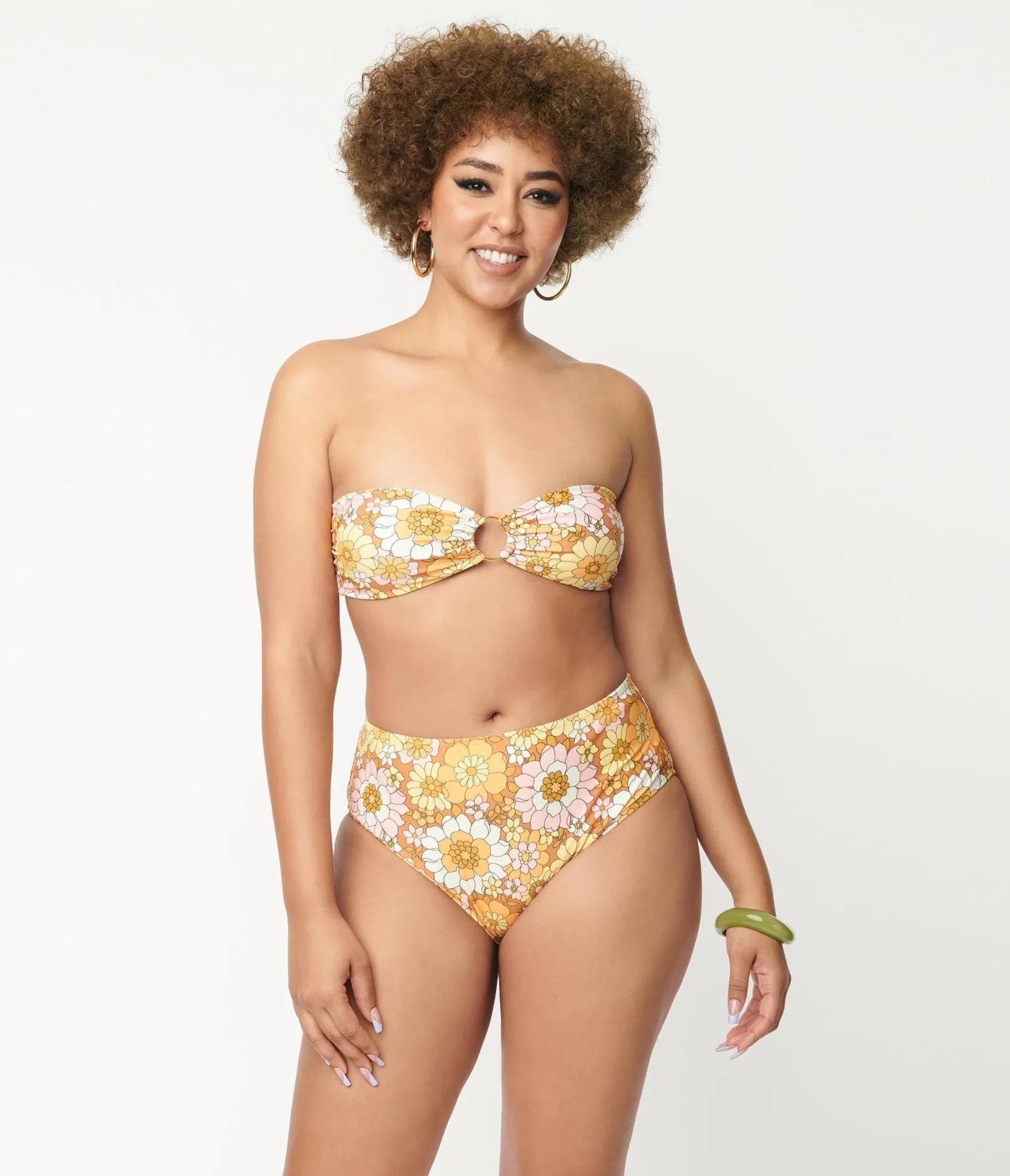 Magnolia Place 1970s Mustard Floral Print Two Piece Swimsuit sold by Unique Vintage product image thumbnail 4