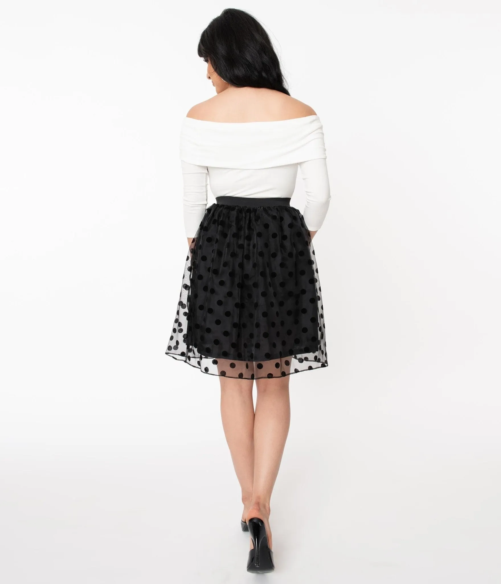 Magnolia Place 1960s Black Swiss Dot Organza Flare Skirt sold by Unique Vintage product image thumbnail 3