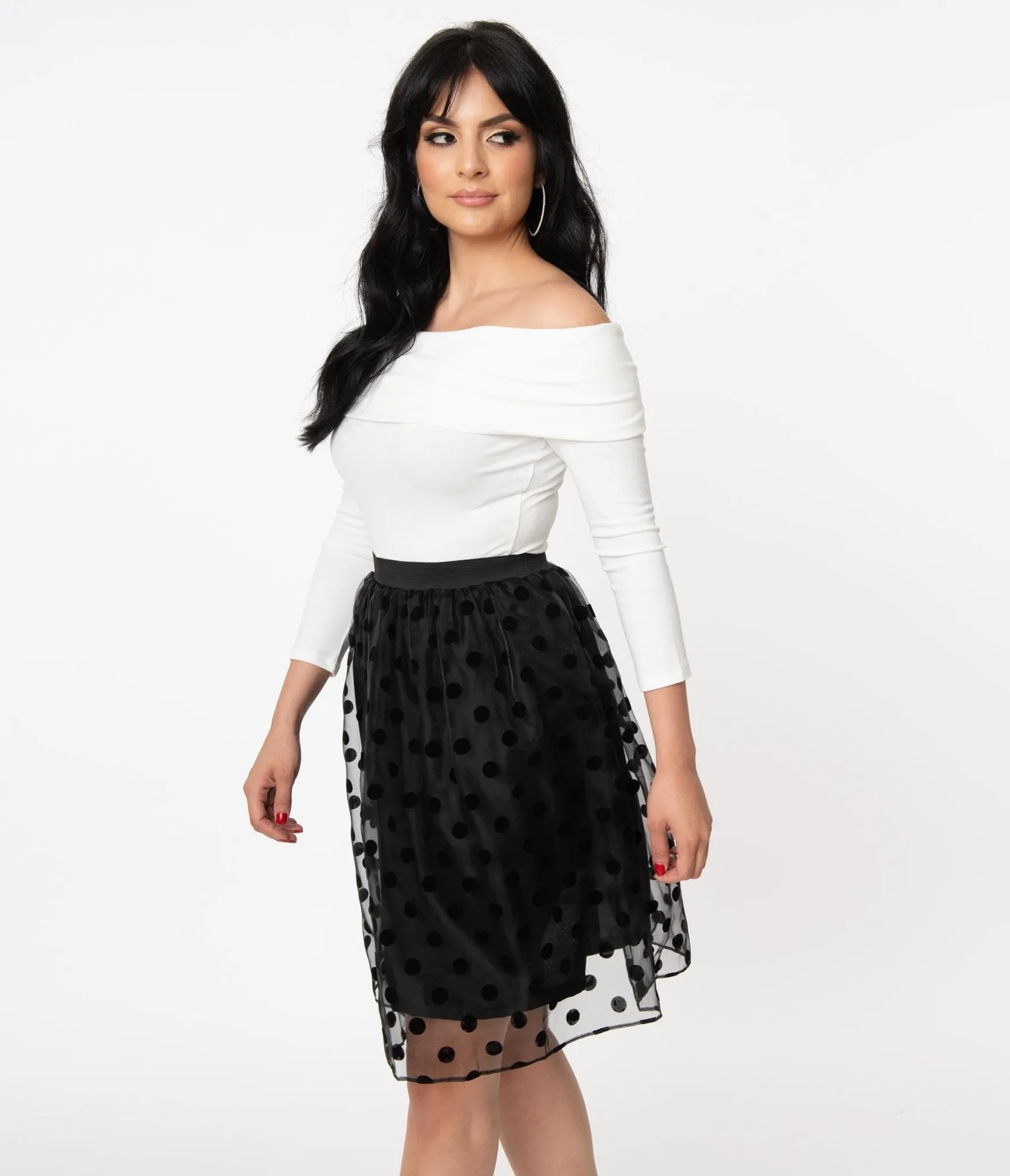 Magnolia Place 1960s Black Swiss Dot Organza Flare Skirt sold by Unique Vintage product image thumbnail 5