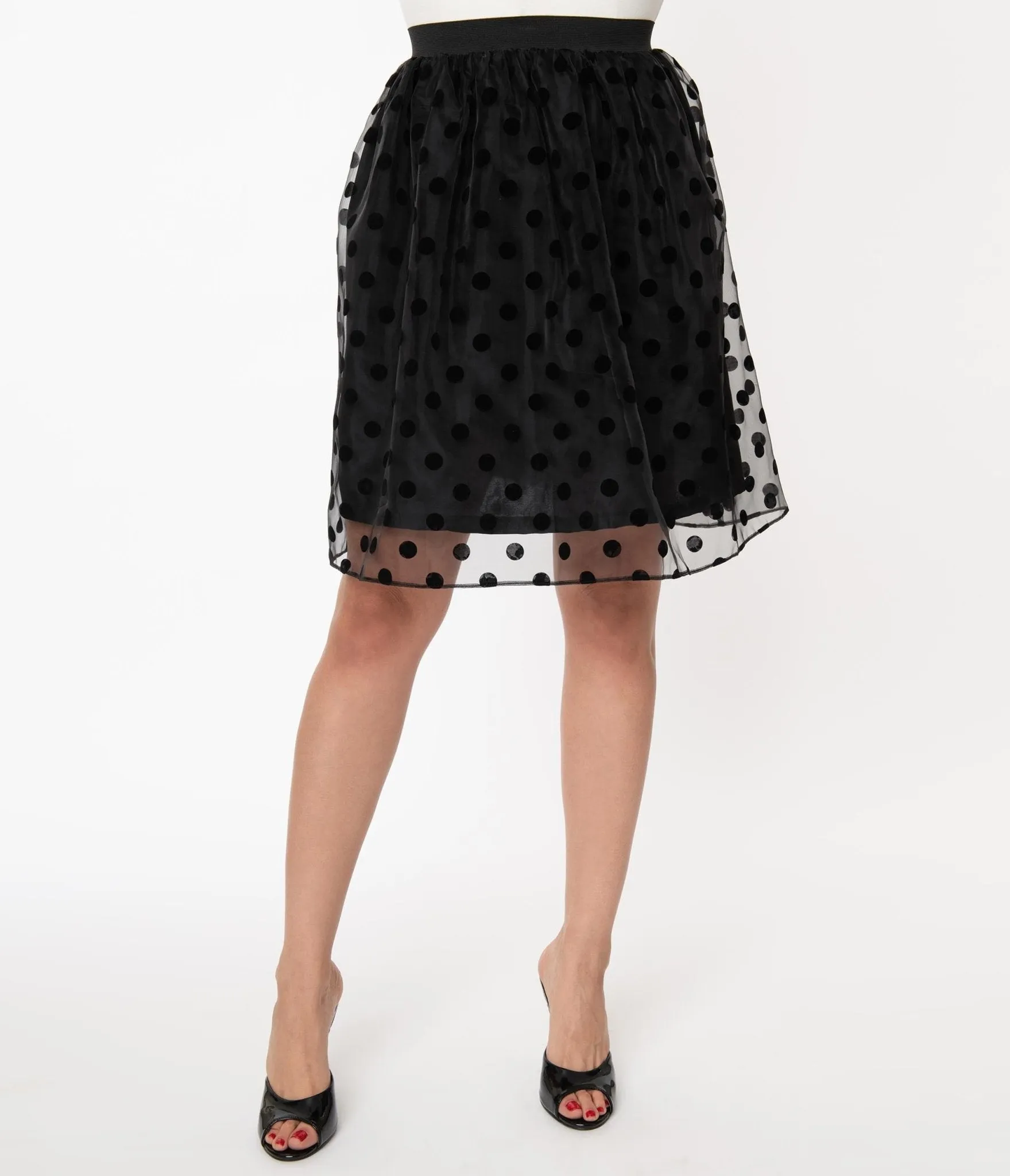 Magnolia Place 1960s Black Swiss Dot Organza Flare Skirt sold by Unique Vintage product image thumbnail 2