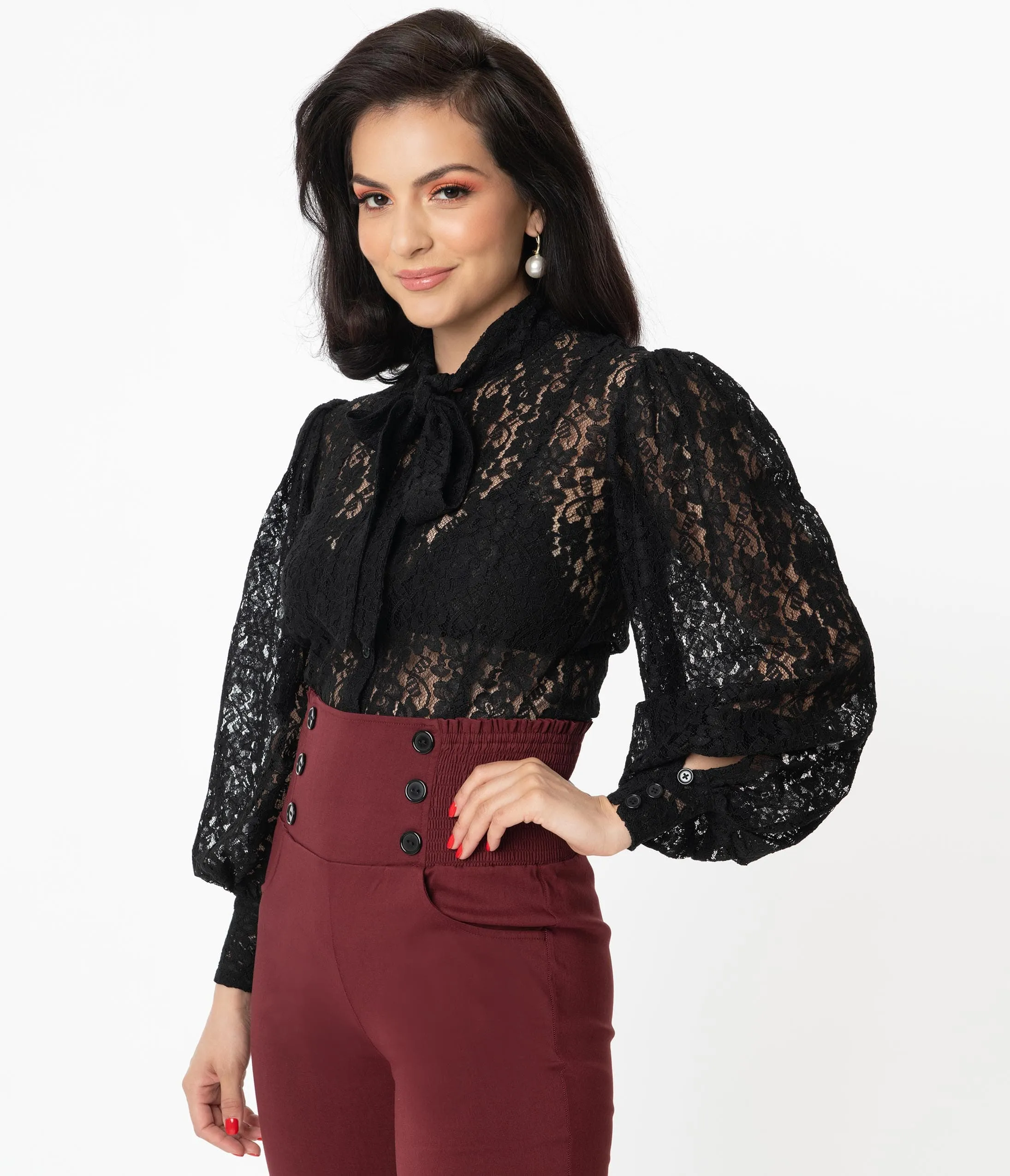 Unique Vintage Black Lace Sheer Gwen Blouse sold by Unique Vintage product image thumbnail 3