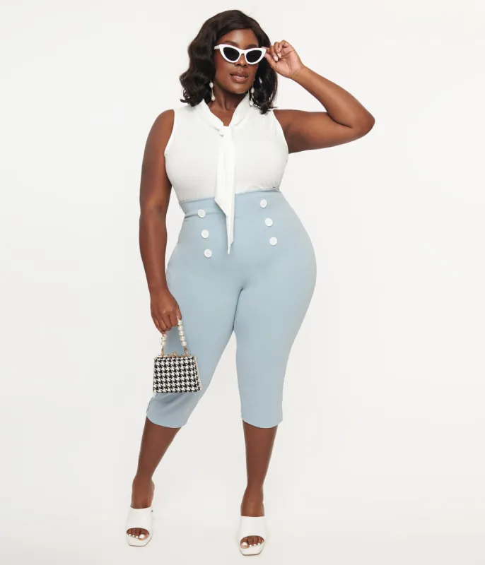 Plus SIze 1950s Light Blue High Waist Capri Pants sold by Unique Vintage