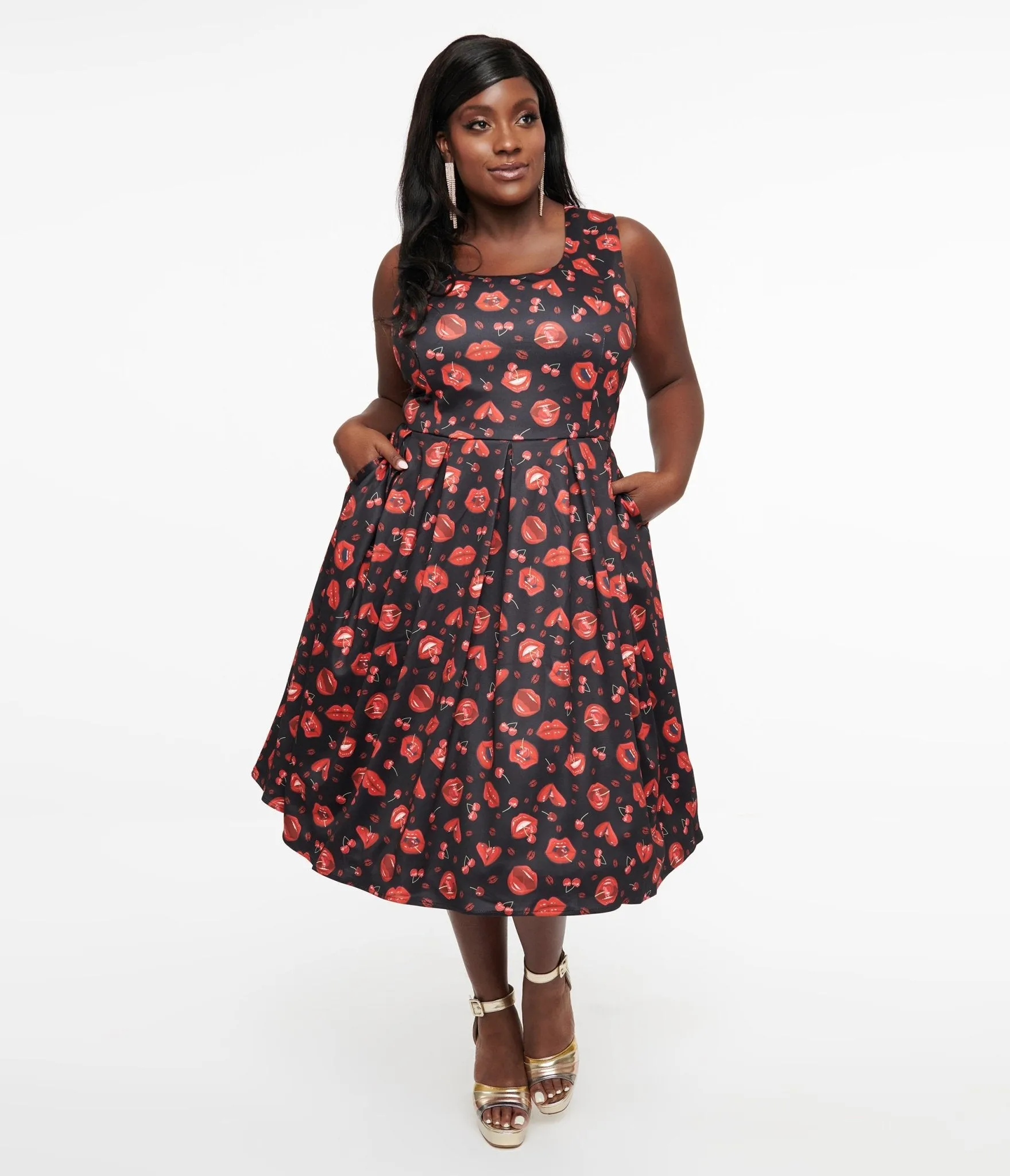 Dolly & Dotty 1950s Red Lip & Cherry Amanda Swing Dress sold by Unique Vintage product image thumbnail 3