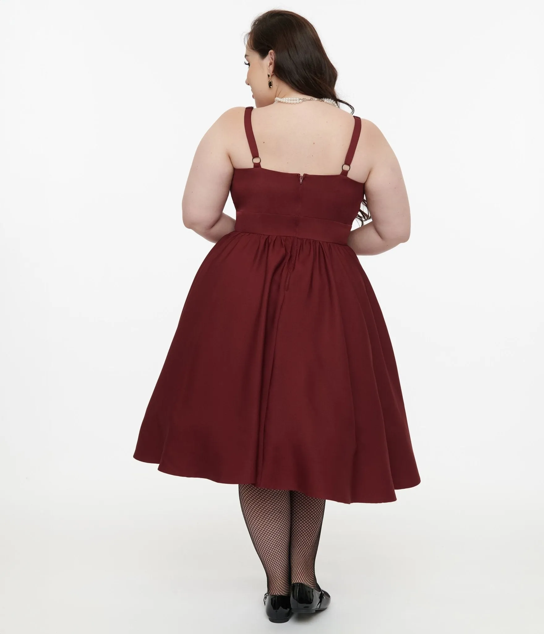 Disney Hocus Pocus Collection by Unique Vintage Plus Size Burgundy & Grey Plaid Hocus Pocus Capelet Swing Dress sold by Unique Vintage product image thumbnail 4