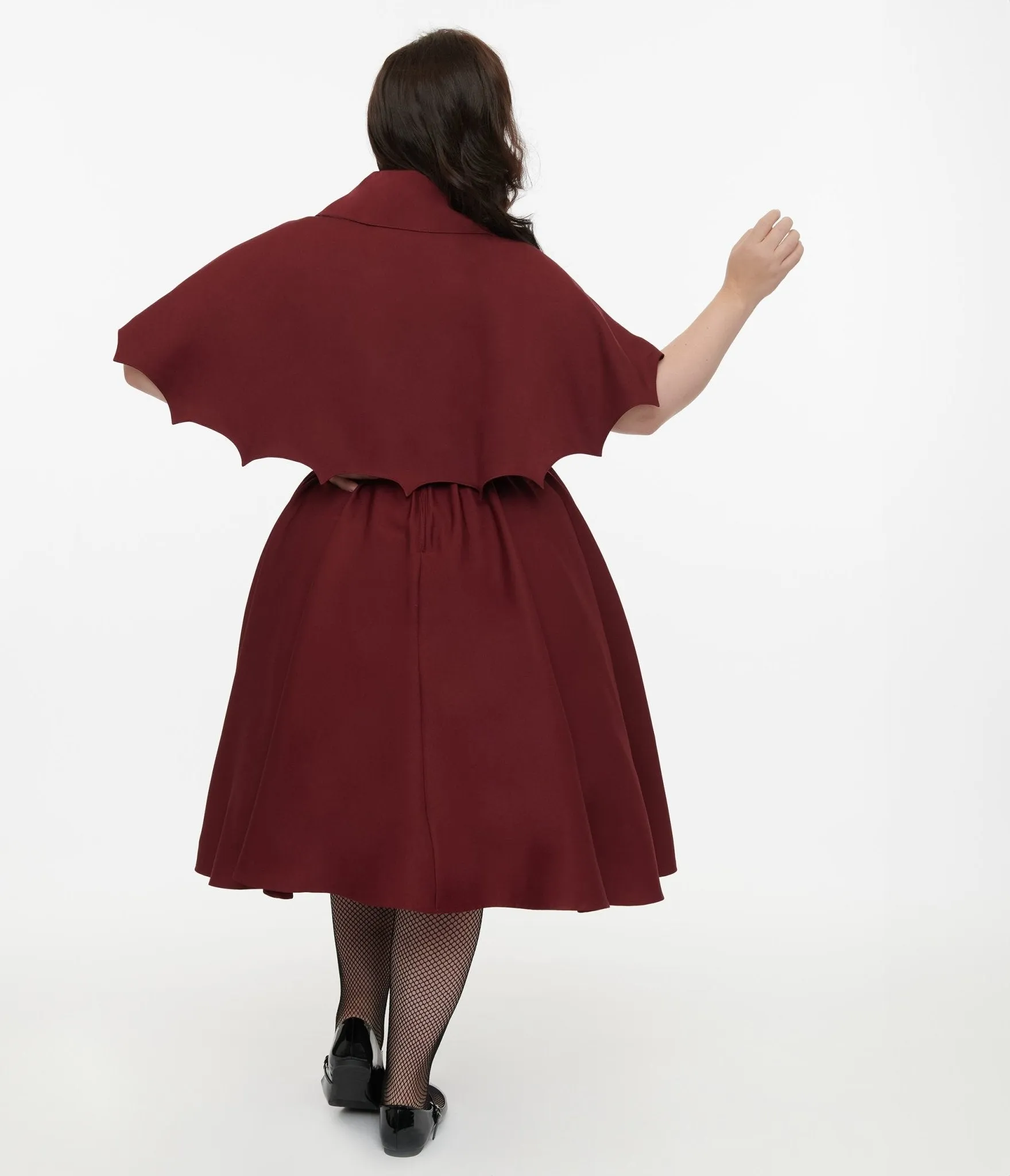 Disney Hocus Pocus Collection by Unique Vintage Plus Size Burgundy & Grey Plaid Hocus Pocus Capelet Swing Dress sold by Unique Vintage product image thumbnail 3