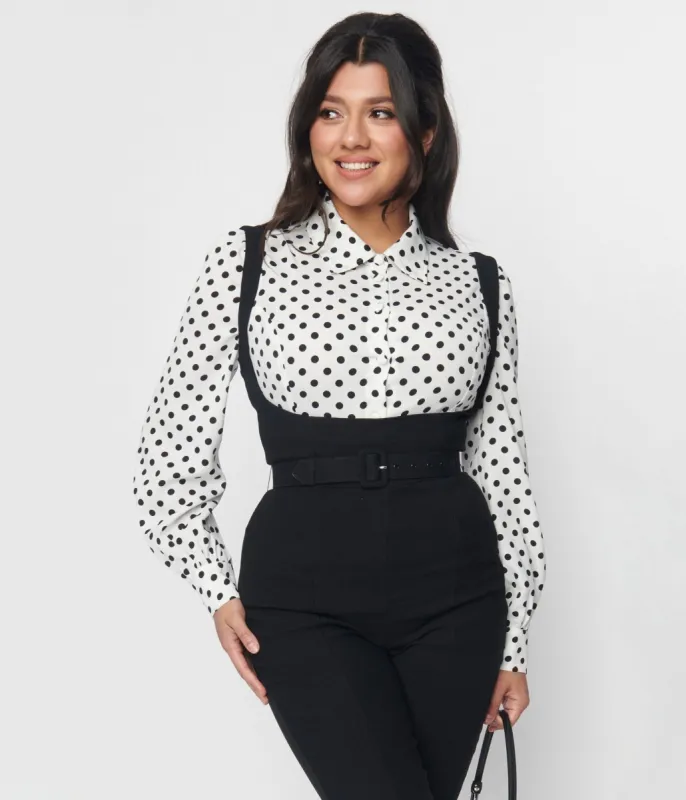 Unique Vintage White & Black Polka Sashed Bodysuit sold by Unique Vintage