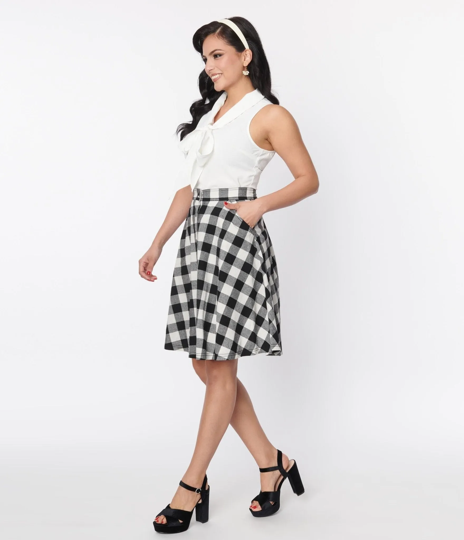 Unique Vintage Black & White Gingham Swing Skirt sold by Unique Vintage product image thumbnail 4