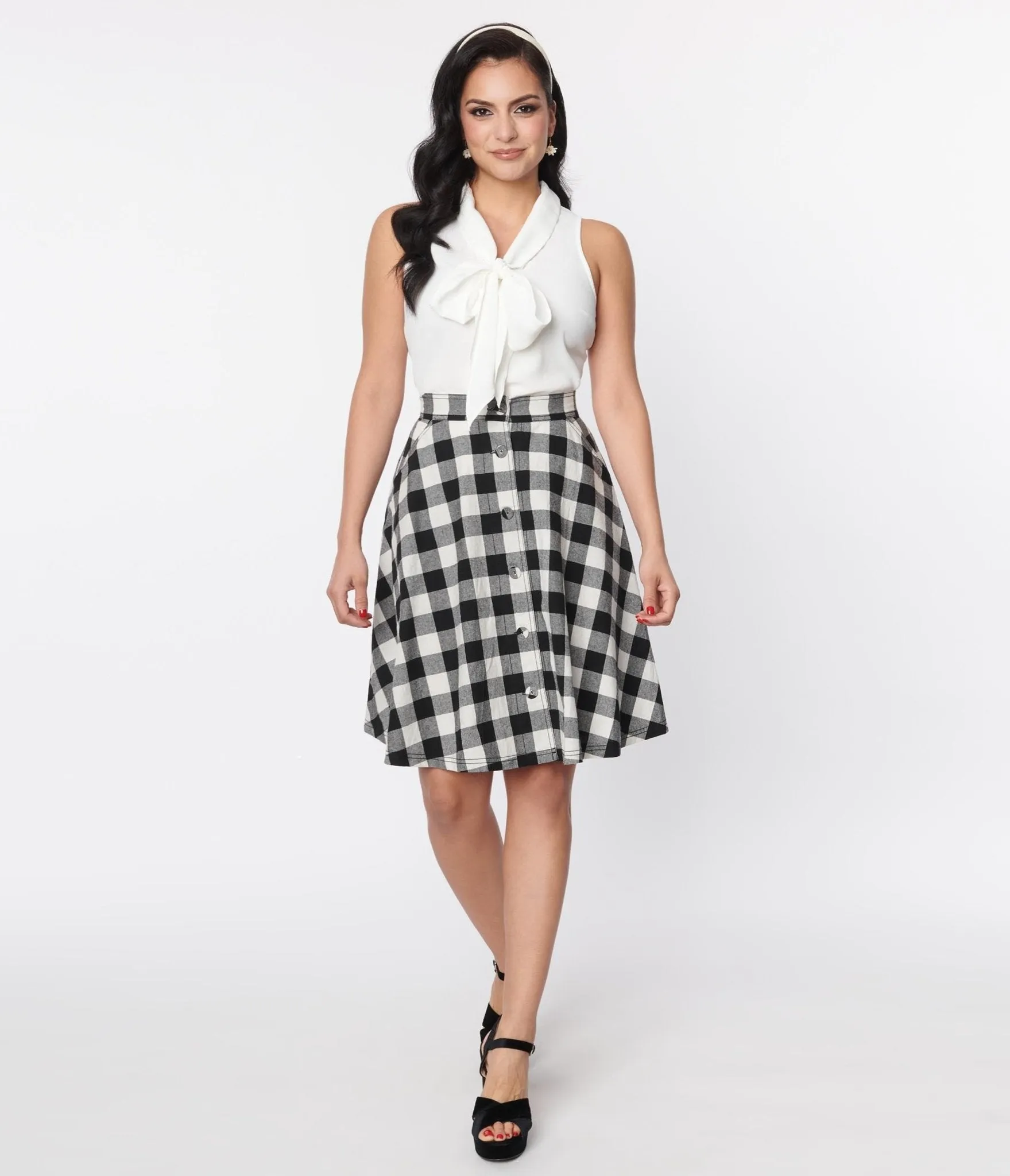 Unique Vintage Black & White Gingham Swing Skirt sold by Unique Vintage product image thumbnail 5