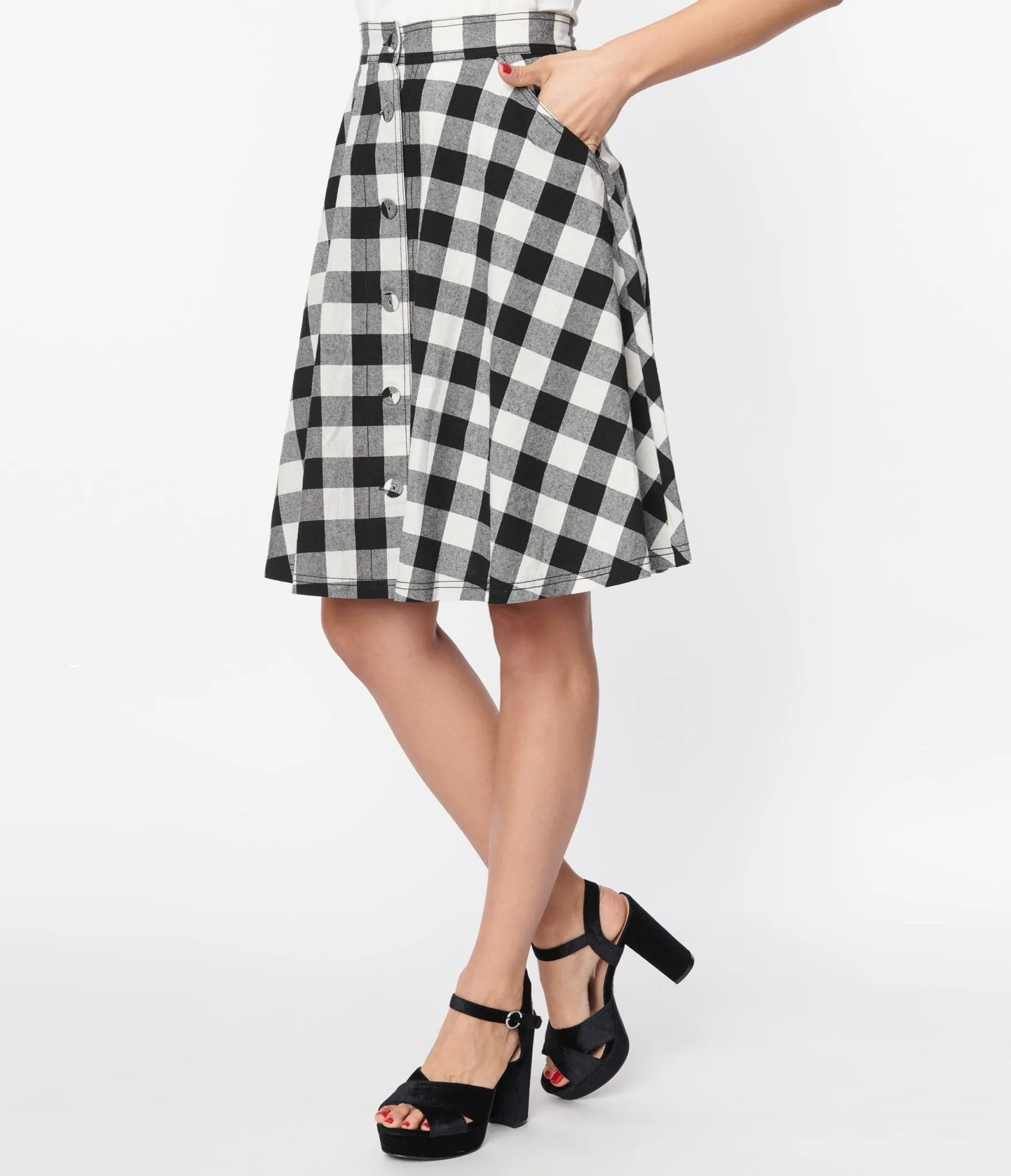 Unique Vintage Black & White Gingham Swing Skirt sold by Unique Vintage product image thumbnail 2