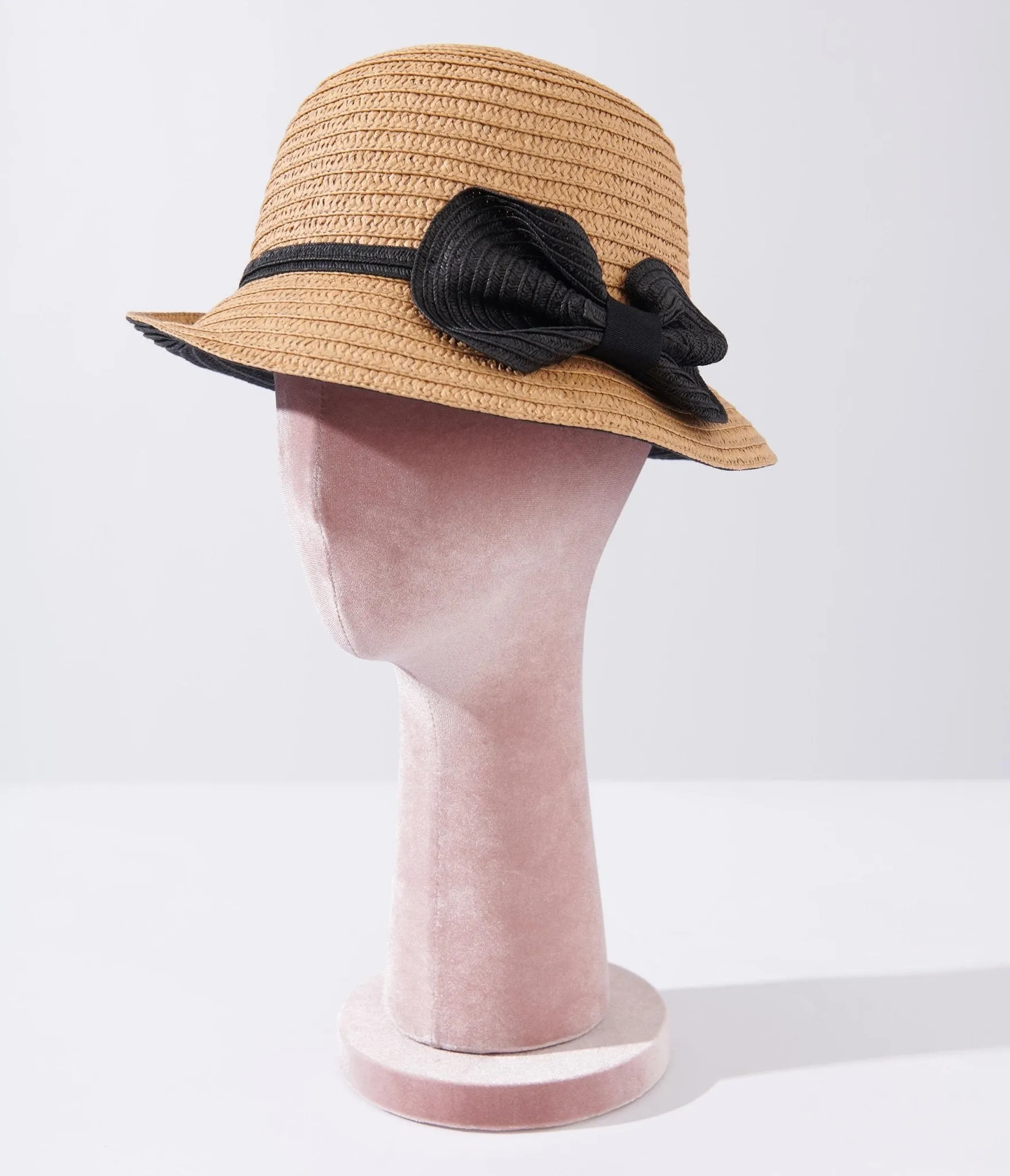 1920s Tan & Black Ribbon Woven Cloche Hat sold by Unique Vintage product image thumbnail 2