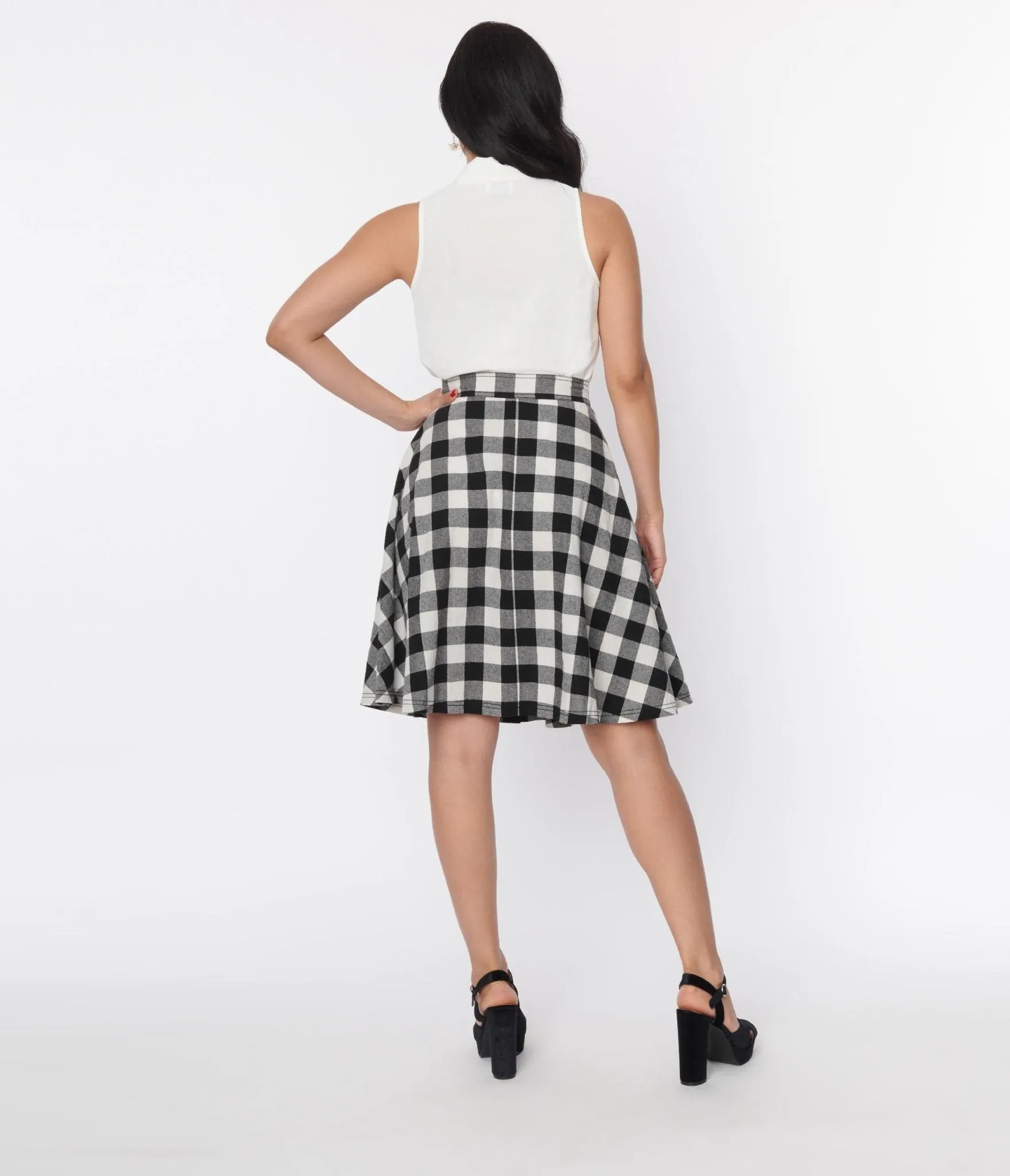 Unique Vintage Black & White Gingham Swing Skirt sold by Unique Vintage product image thumbnail 3