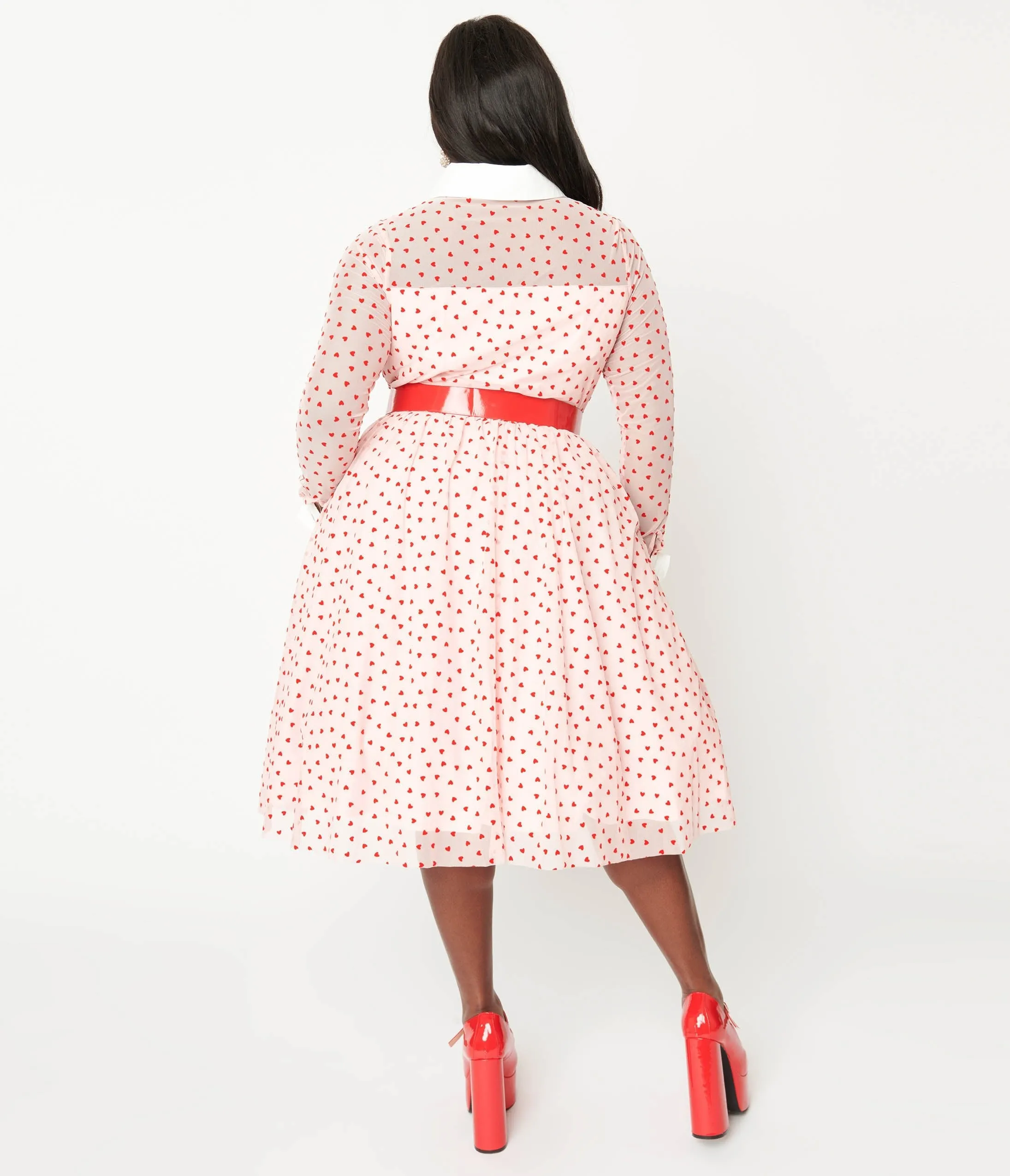 Unique Vintage Plus Size Pink & Red Flocked Hearts Tulle Swing Dress sold by Unique Vintage product image thumbnail 3