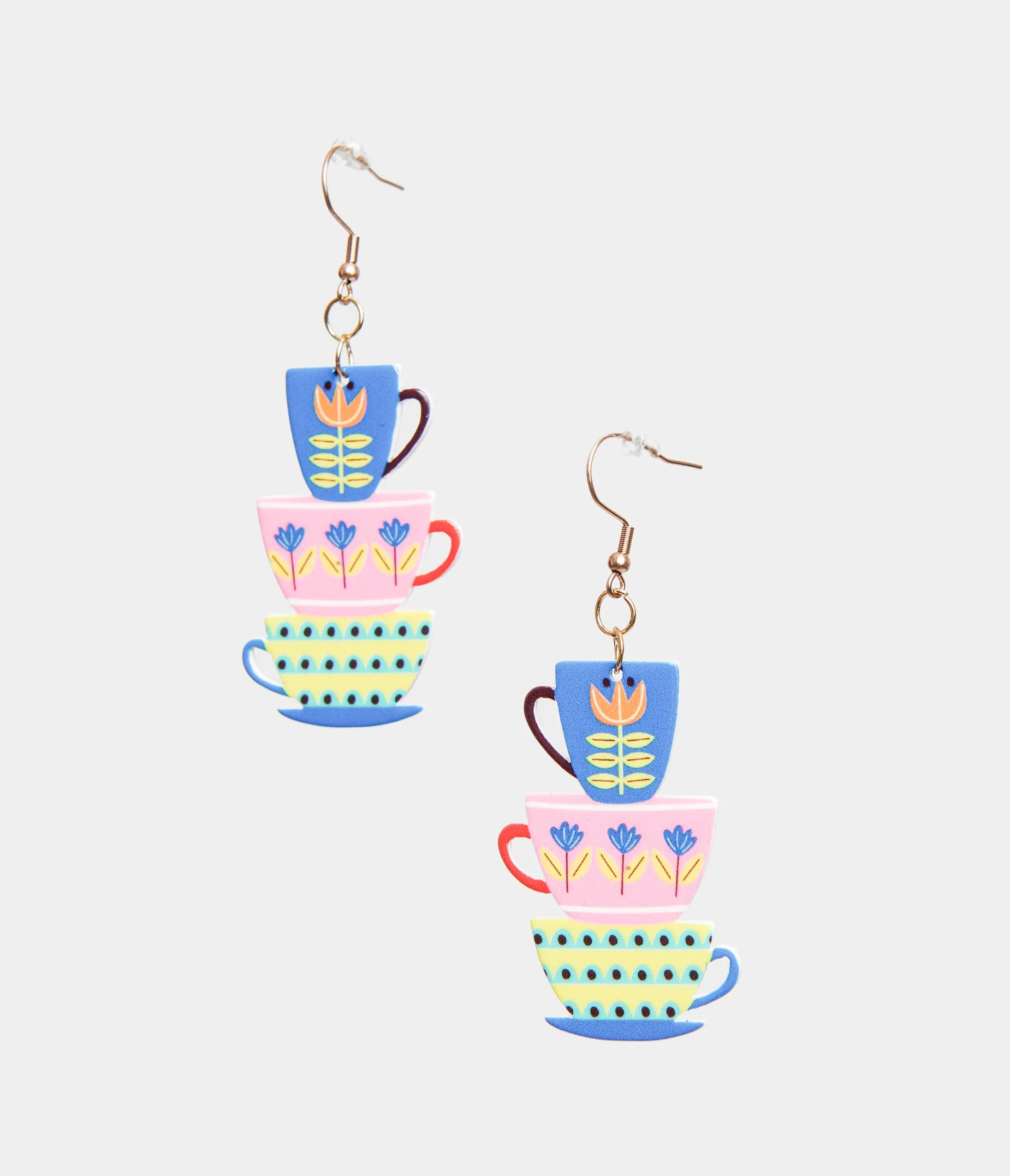 1960s Retro Teacups & Saucers Drop Earrings sold by Unique Vintage