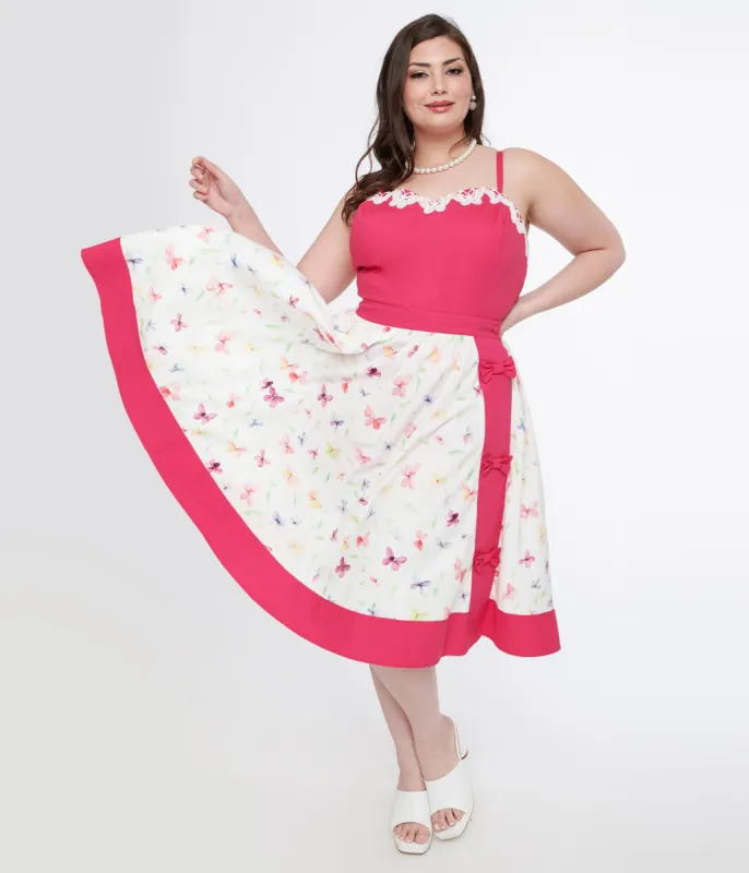 Unique Vintage Plus Size 1950s Hot Pink & White Butterfly Print Rye Swing Skirt sold by Unique Vintage