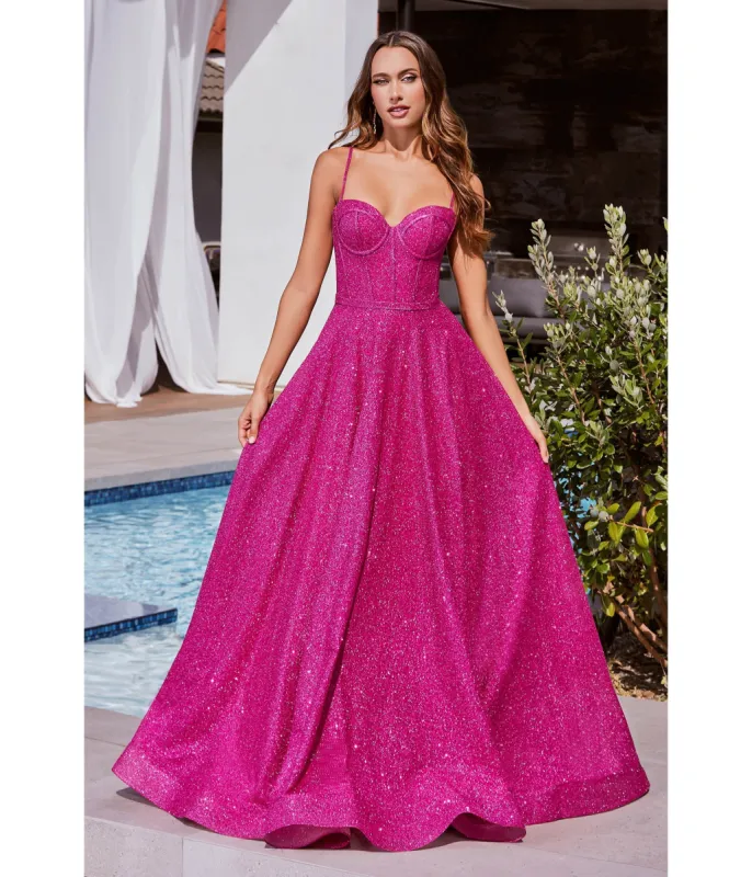 Ladivine by Cinderella Divine Fuchsia Glitter Strapless Prom Gown sold by Unique Vintage
