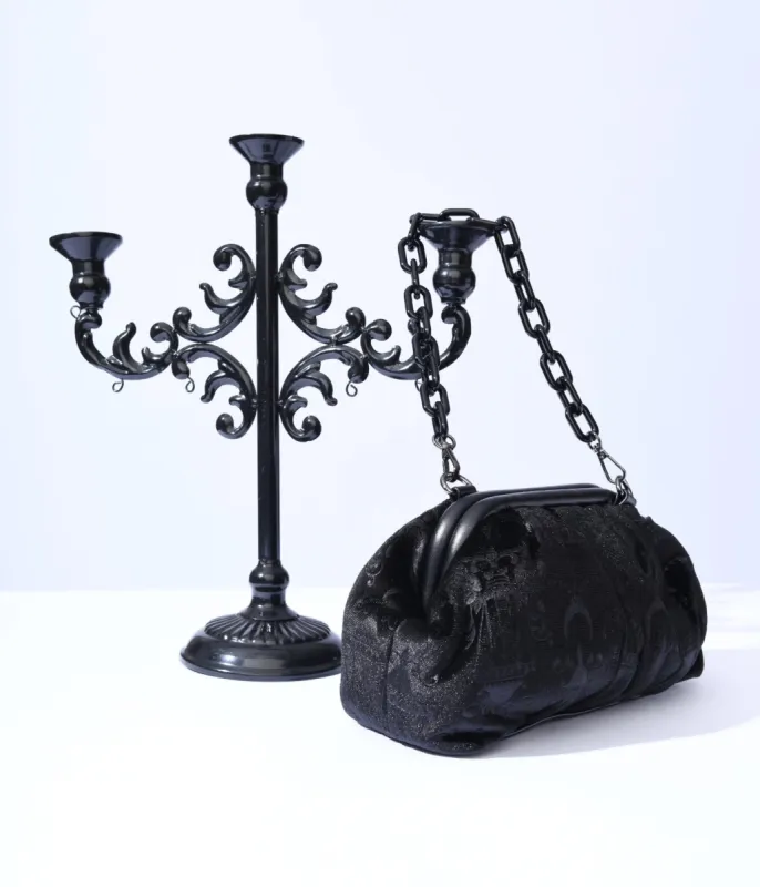 Black Chandelier Embossed Velvet Handbag sold by Unique Vintage