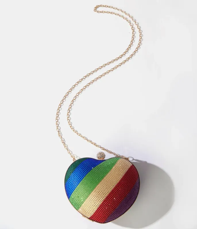 Rainbow Rhinestone Heart Clutch Bag sold by Unique Vintage