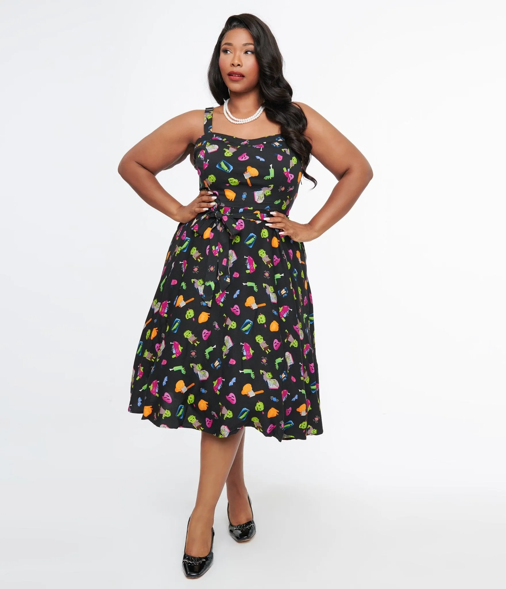 Plus Size 1950s Black Zombie Print Lori Swing Dress sold by Unique Vintage product image thumbnail 3