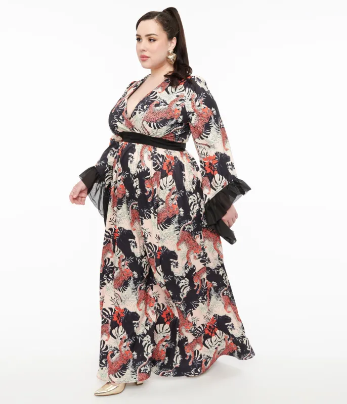 Unique Vintage Plus Size 1970s Black Jungle Cat Print Maxi Dress sold by Unique Vintage