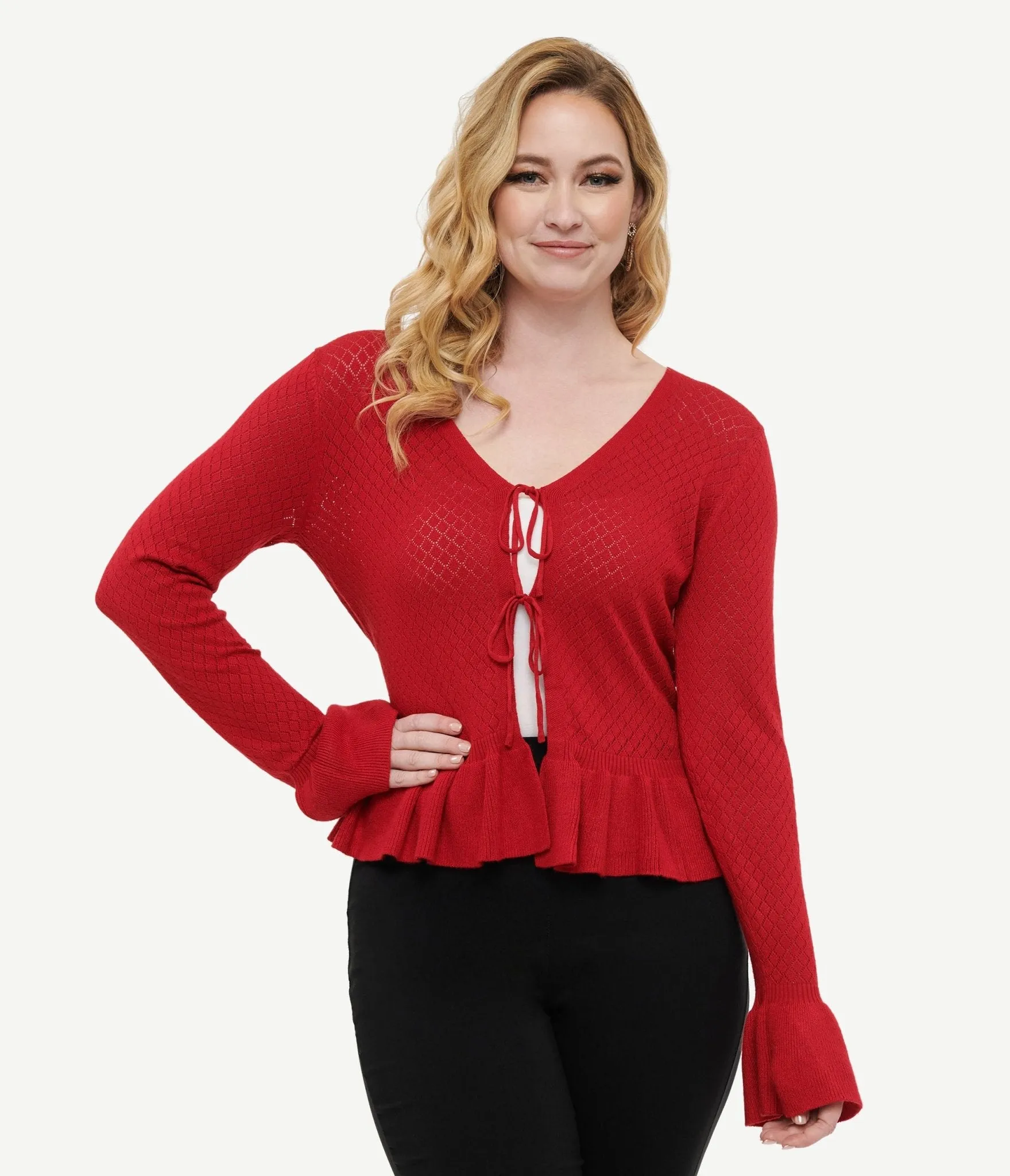 Voodoo Vixen 1970s Red Diamond Knit Cardigan sold by Unique Vintage product image thumbnail 3