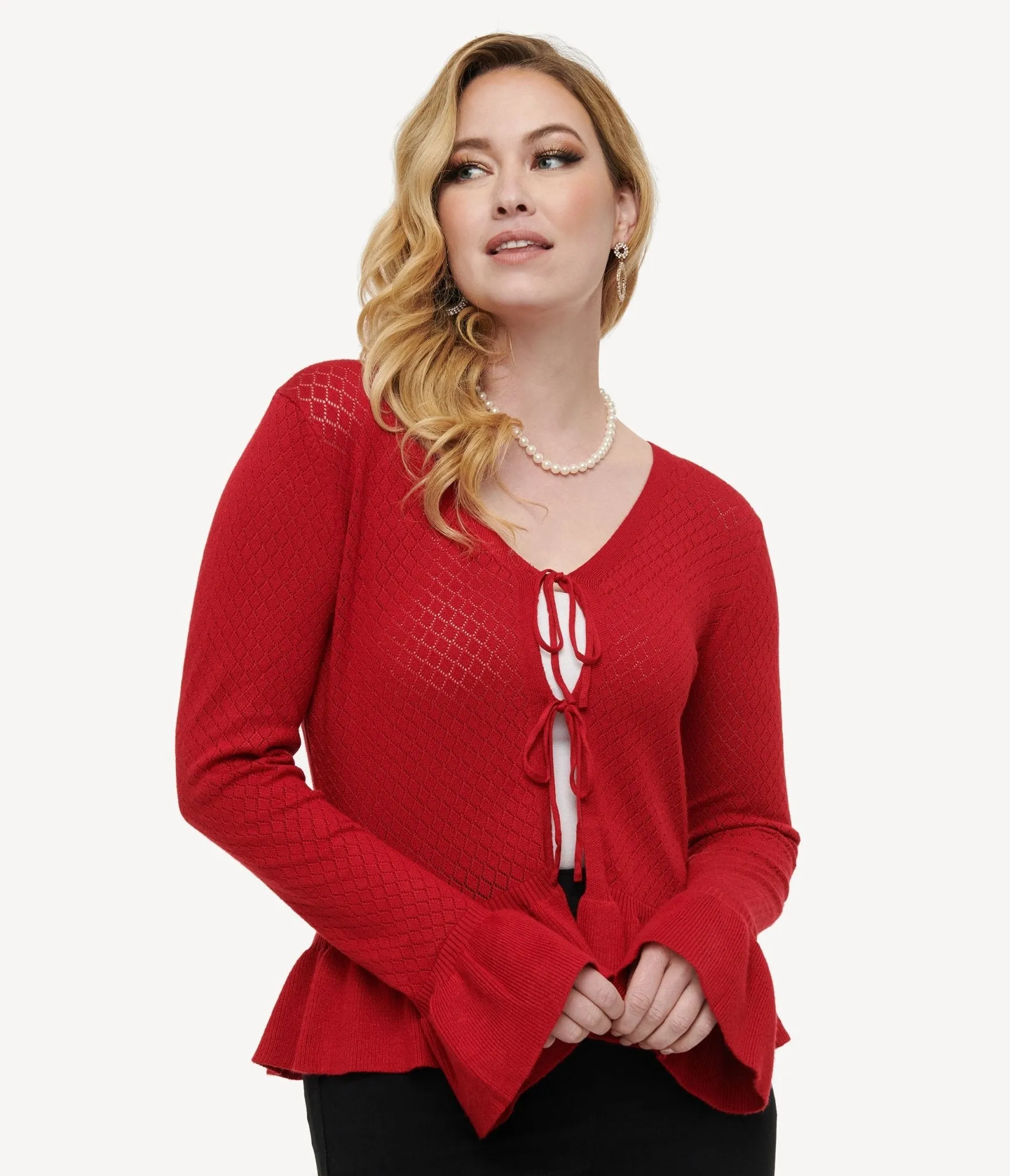 Voodoo Vixen 1970s Red Diamond Knit Cardigan sold by Unique Vintage