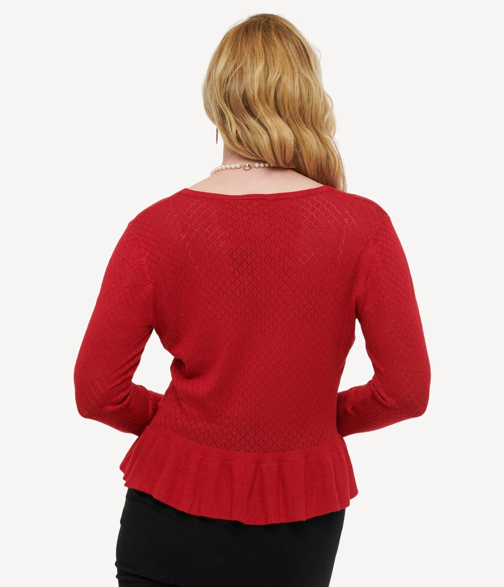 Voodoo Vixen 1970s Red Diamond Knit Cardigan sold by Unique Vintage product image thumbnail 2