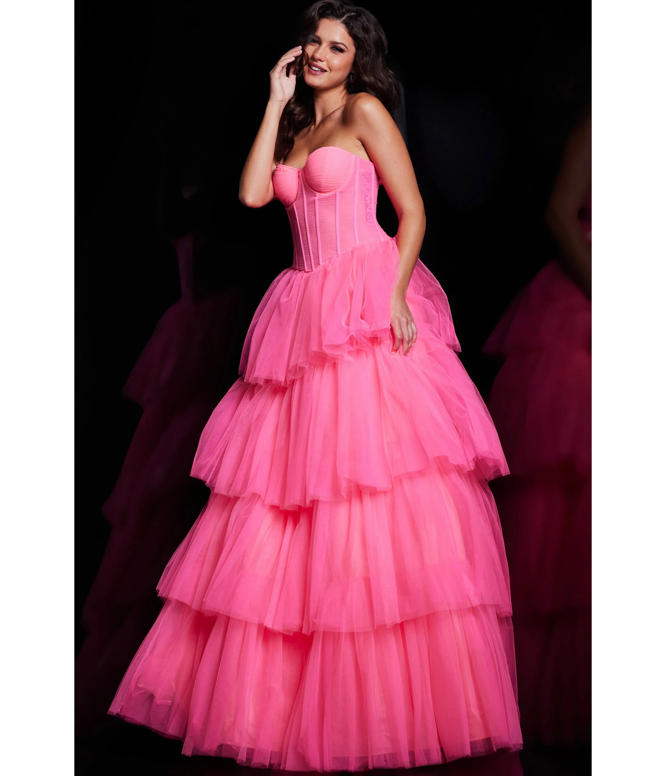 Jovani Hot Pink Tulle Corset Bodice Ballgown sold by Unique Vintage product image thumbnail 3