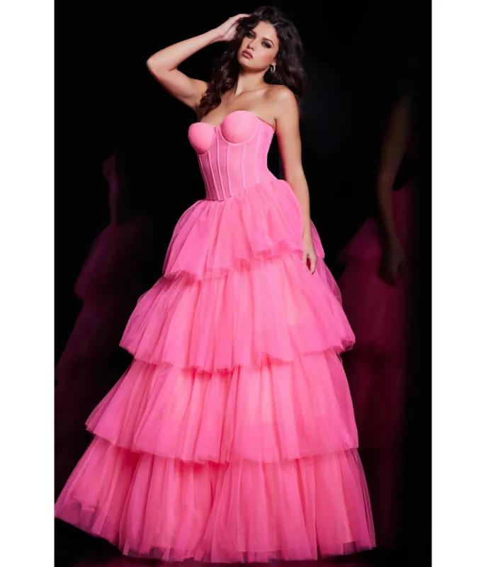 Jovani Hot Pink Tulle Corset Bodice Ballgown sold by Unique Vintage