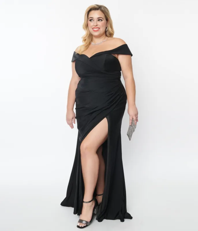 Plus Size Black Off The Shoulder Full Length Dress sold by Unique Vintage