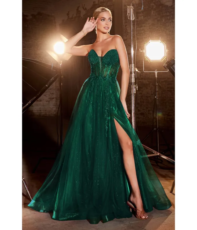 Cinderella Divine Emerald Sparkle Corset Top Prom Gown sold by Unique Vintage