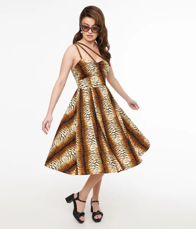 1950s Brown & Black Jungle Jive Fit & Flare Dress sold by Unique Vintage