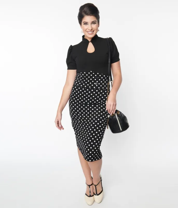 Black & White Polka Dot Wiggle Skirt sold by Unique Vintage