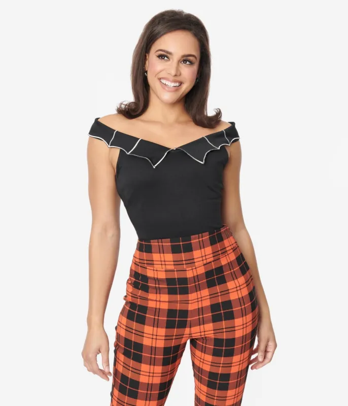 Unique Vintage Black & White Web Off the Shoulder Top sold by Unique Vintage