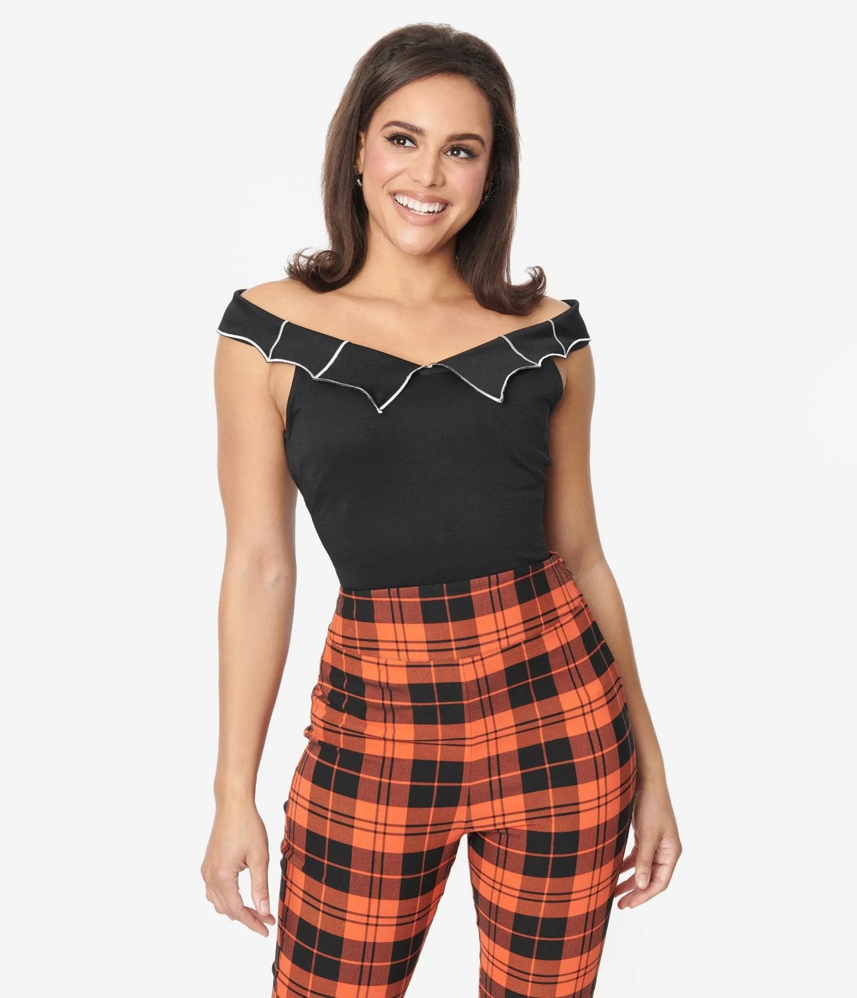 Unique Vintage Black & White Web Off the Shoulder Top sold by Unique Vintage