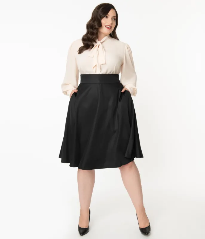 Unique Vintage Plus Size Retro Style Black High Waist Vivien Swing Skirt sold by Unique Vintage