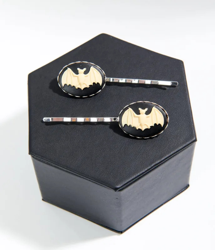 Black & Ivory Bat Cameo Bobby Pins sold by Unique Vintage