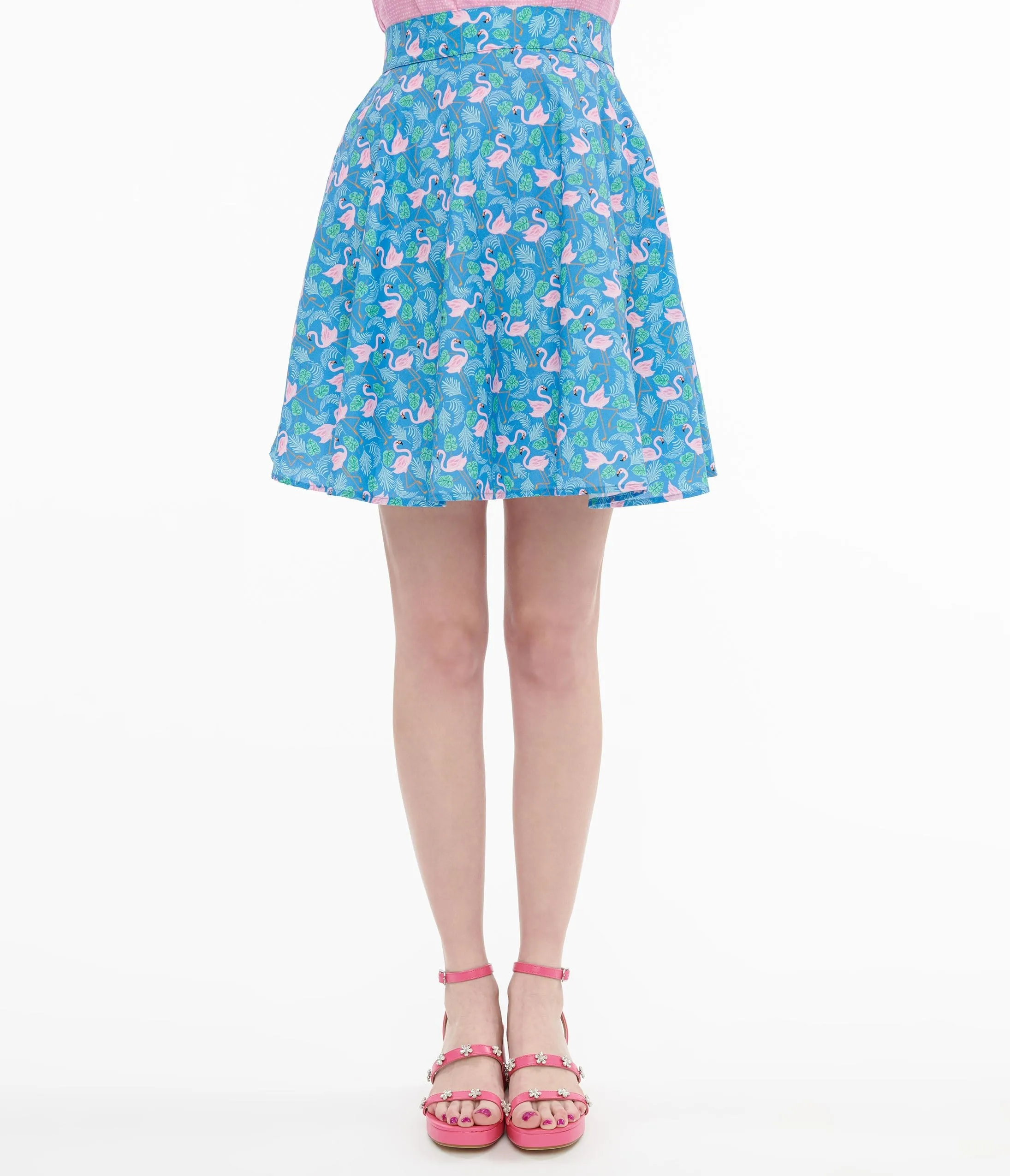 Retrolicious 1950s Blue & Pink Flamingo Print Cotton Skater Skirt sold by Unique Vintage product image thumbnail 2