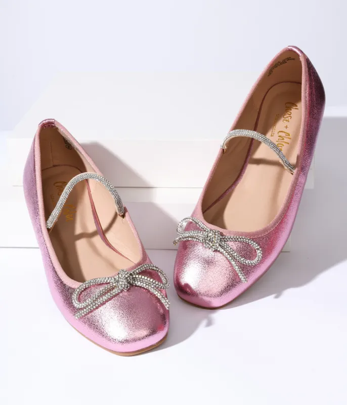 Metallic Pink Leatherette Silver Strap Flat sold by Unique Vintage