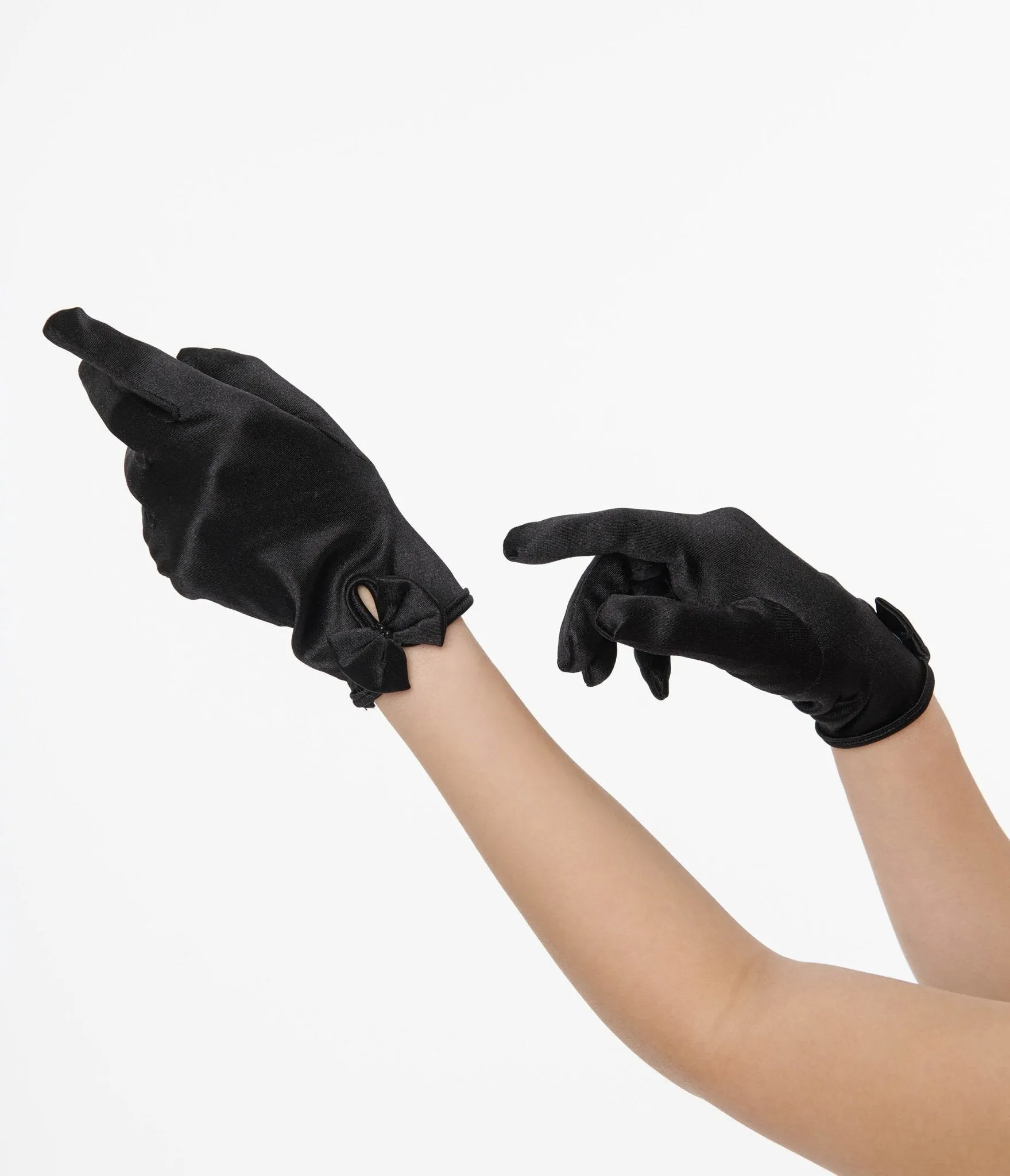 Unique Vintage 1950s Black Satin Bow Gloves sold by Unique Vintage product image thumbnail 3