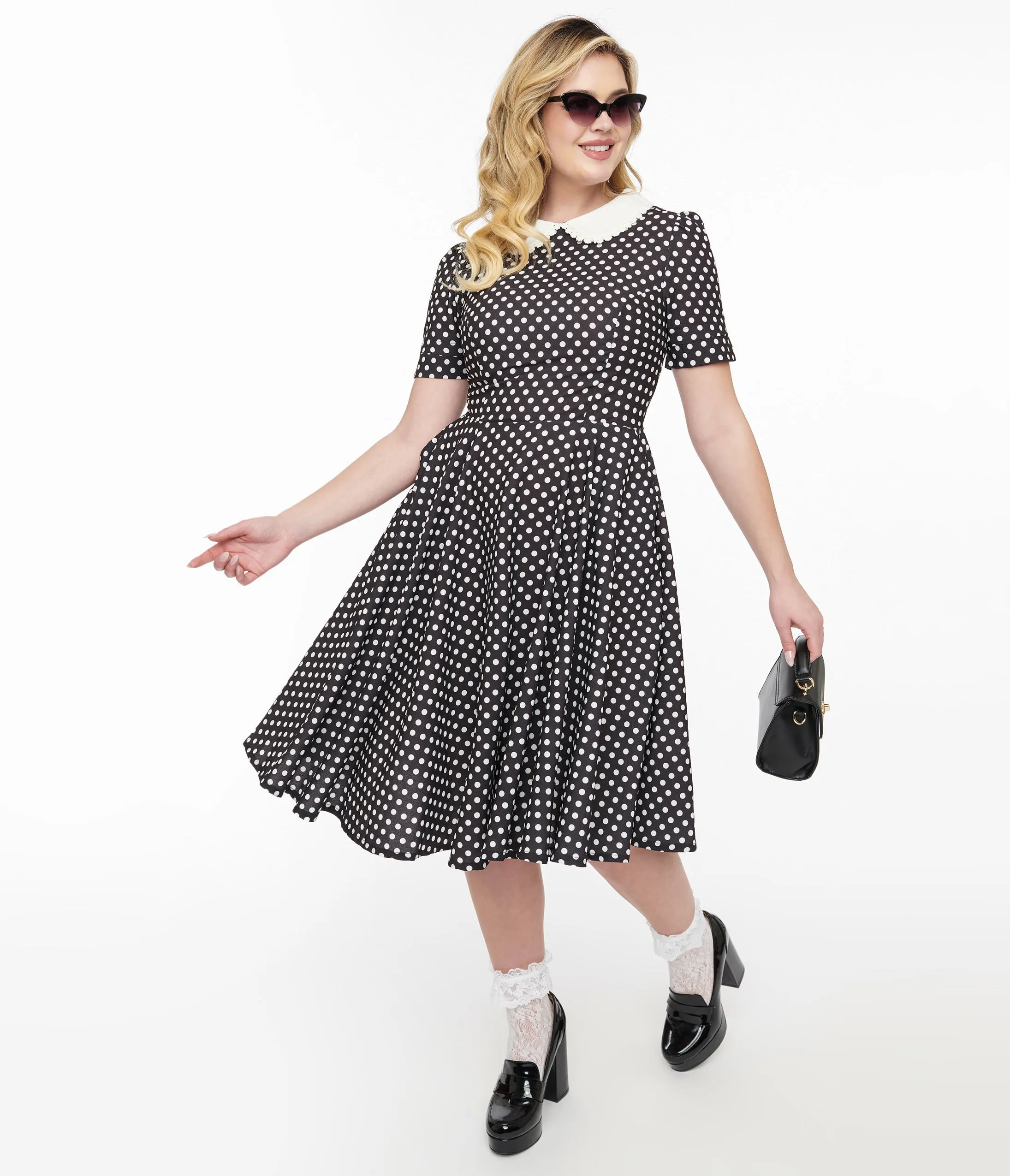 1950s Black & White Polka Dot Brielle Swing Dress sold by Unique Vintage
