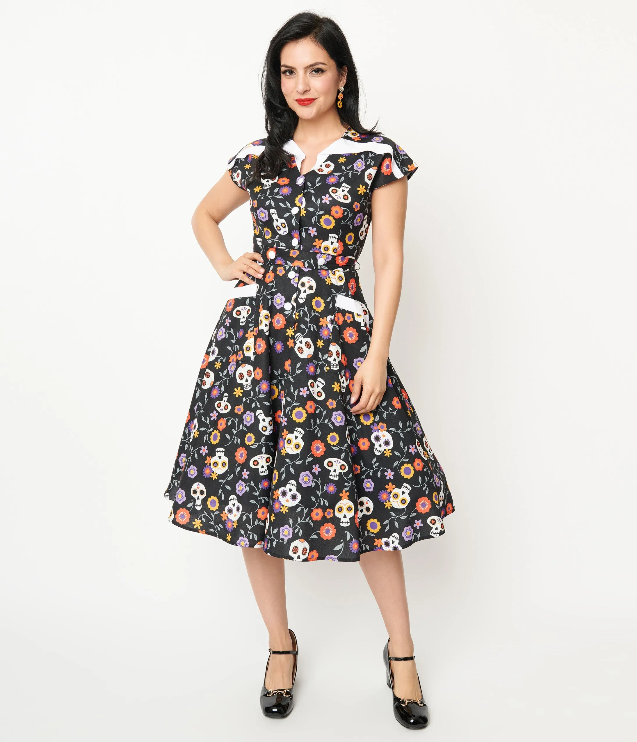 Unique Vintage Sugar Skulls Hedda Swing Dress sold by Unique Vintage