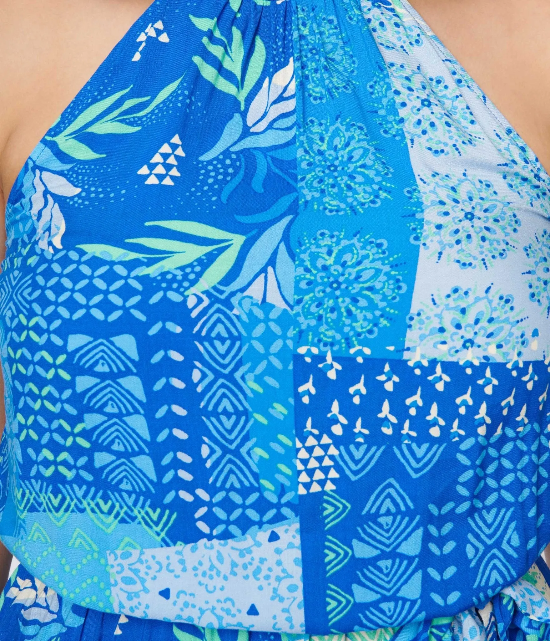1970s Blue Tropical Patchwork Halter Jumpsuit sold by Unique Vintage product image thumbnail 2