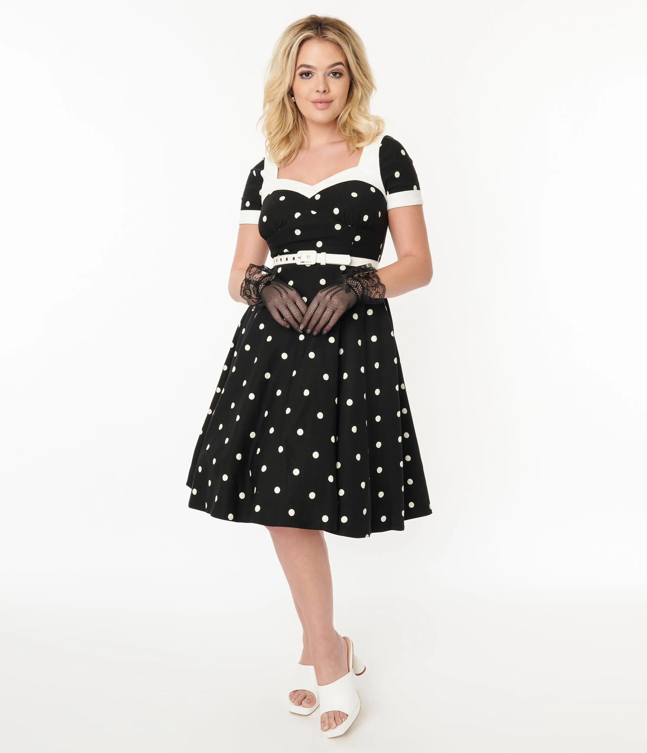 Unique Vintage 1950s Black & White Polka Dot Swing Dress sold by Unique Vintage product image thumbnail 2