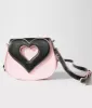 Light Pink & Black Heart Shaped Leatherette Crossbody Bag sold by Unique Vintage