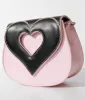 Light Pink & Black Heart Shaped Leatherette Crossbody Bag sold by Unique Vintage