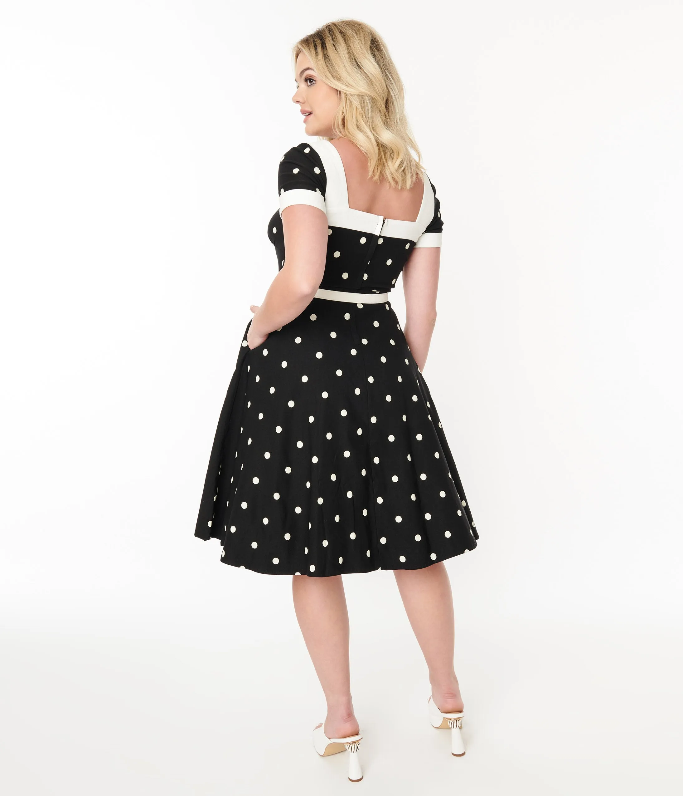 Unique Vintage 1950s Black & White Polka Dot Swing Dress sold by Unique Vintage product image thumbnail 3