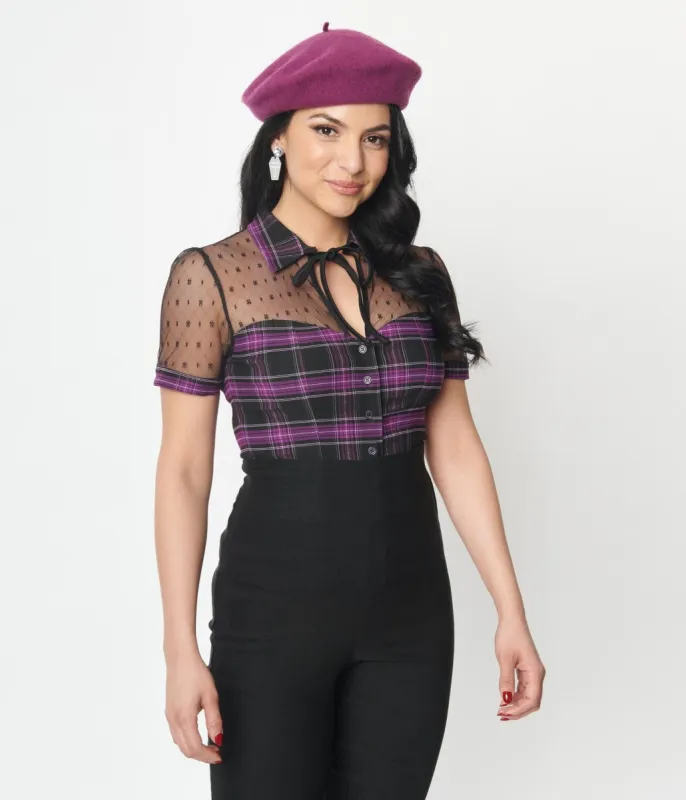 Unique Vintage 1940s Purple Plaid Addison Blouse made by Unique Vintage