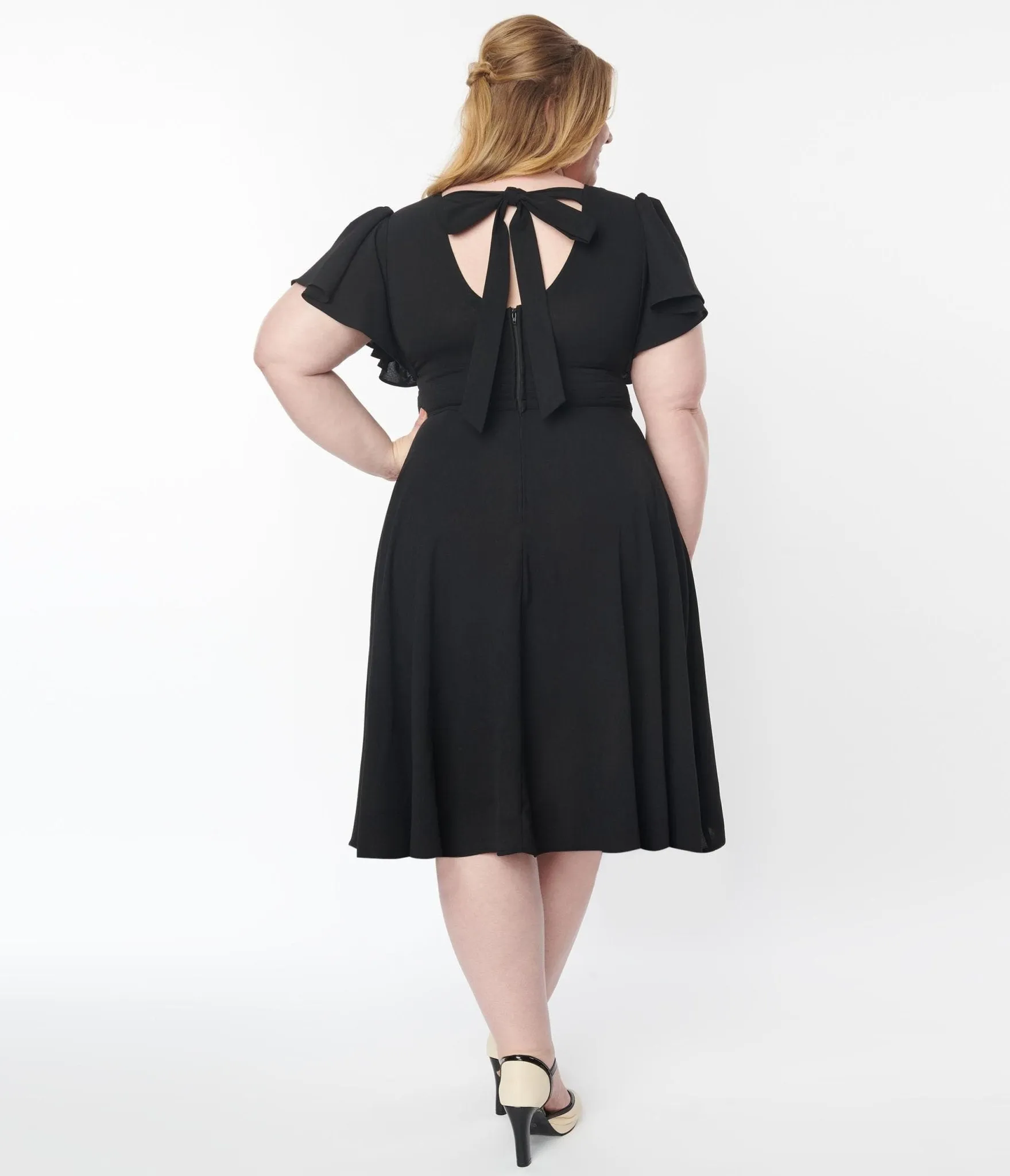 Unique Vintage Plus Size 1940s Black Texture Swing Dress sold by Unique Vintage product image thumbnail 3