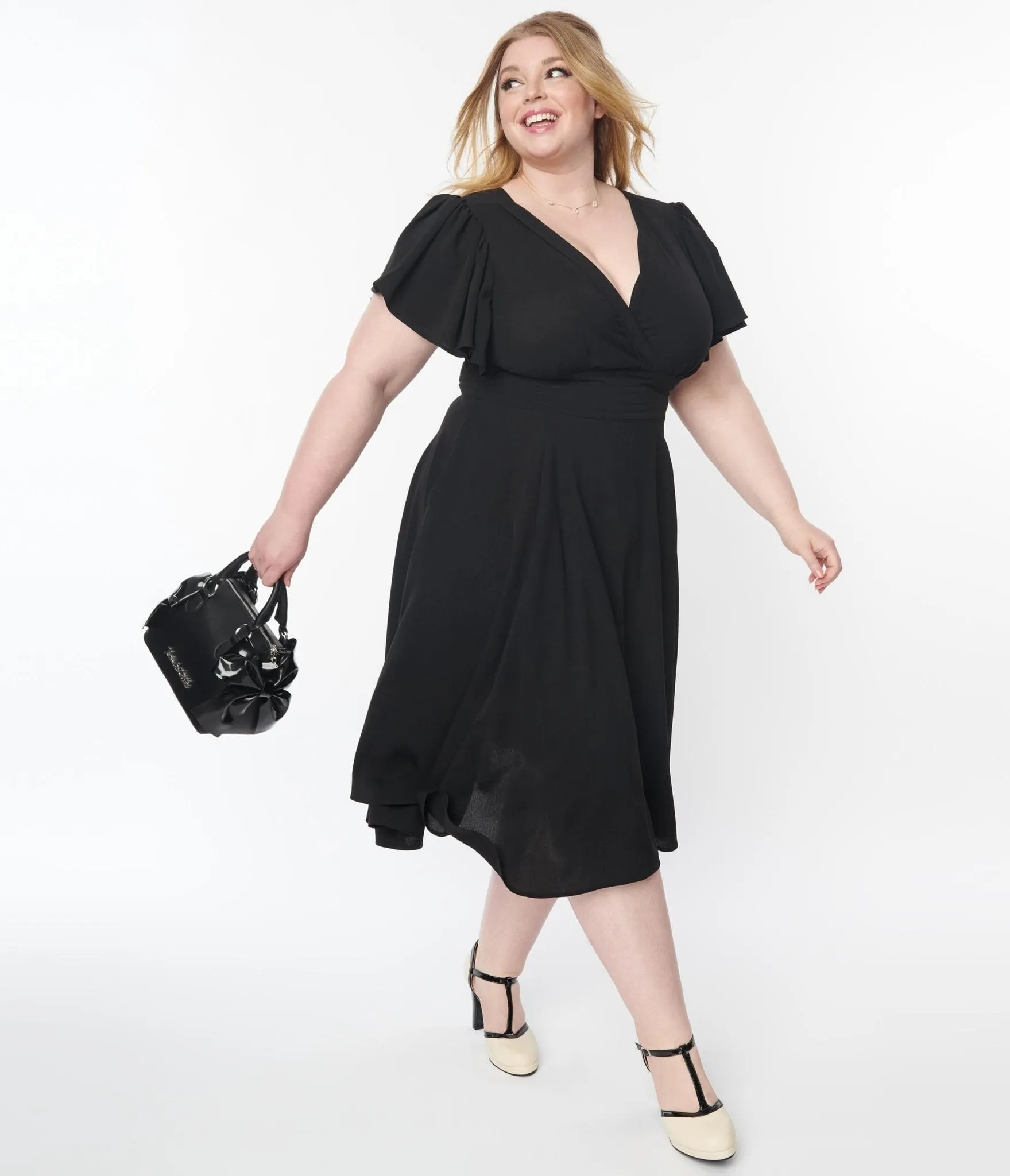 Unique Vintage Plus Size 1940s Black Texture Swing Dress sold by Unique Vintage product image thumbnail 4