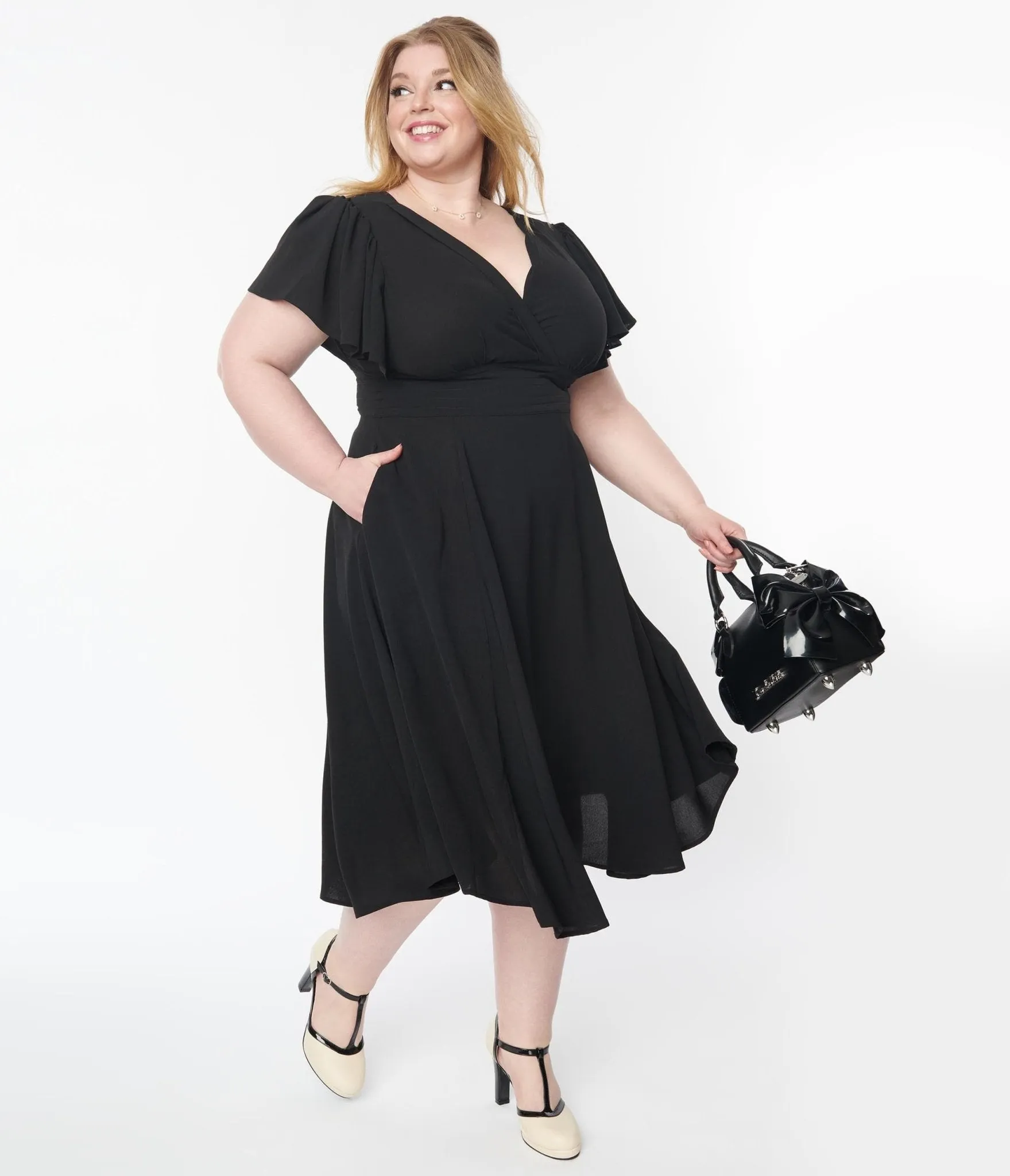 Unique Vintage Plus Size 1940s Black Texture Swing Dress sold by Unique Vintage